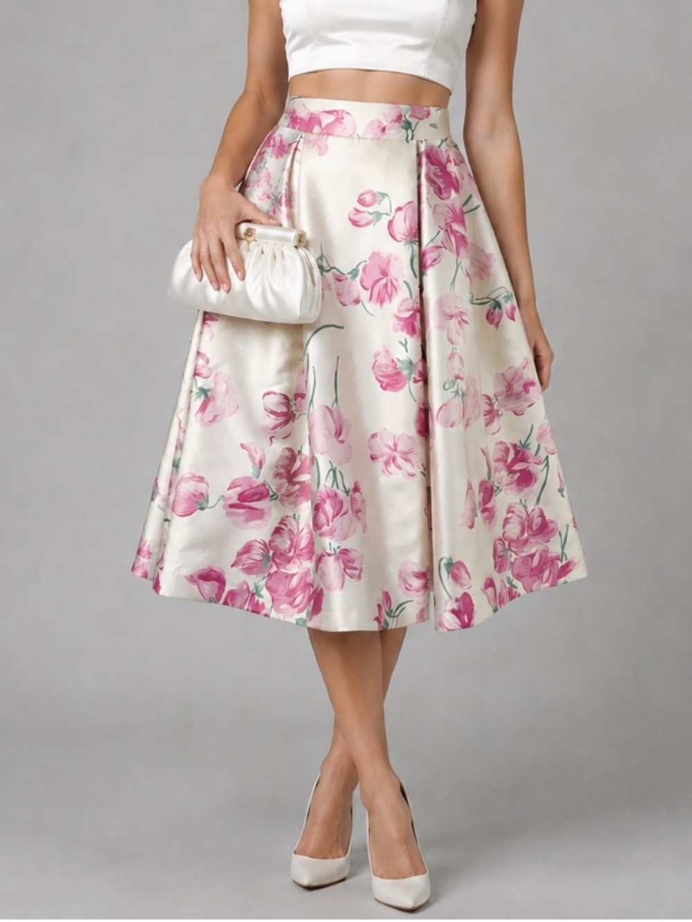 Horrockses Floral Midi Rockabilly Satin Skirt Size 8